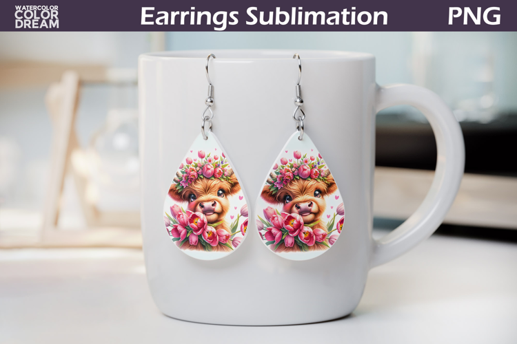Highland Cow Teardrop Earrings | Cow Floral Earrings