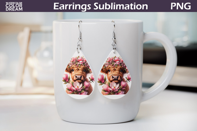 Highland Cow Teardrop Earrings | Cow Floral Earrings