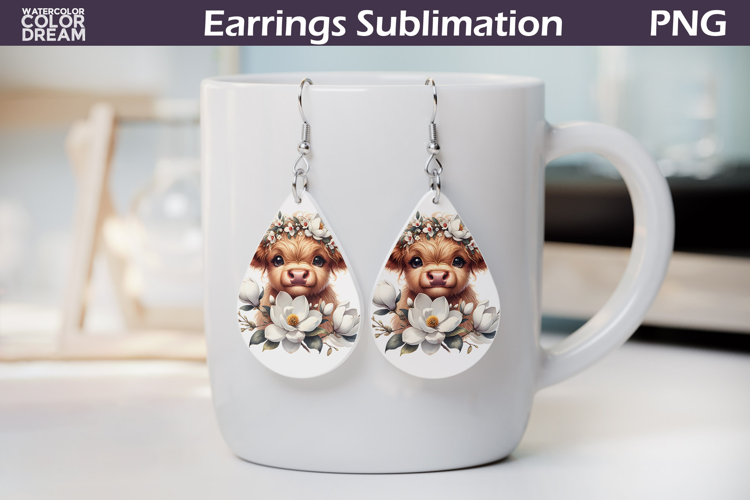 Highland Cow Teardrop Earrings | Cow Floral Earrings