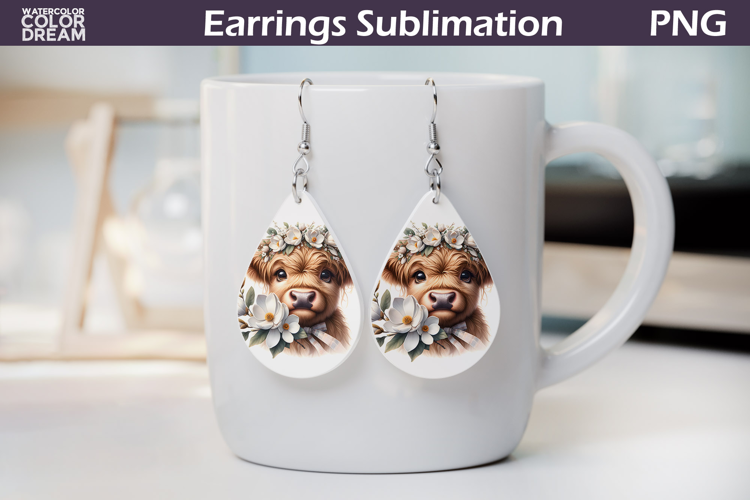 Highland Cow Teardrop Earrings | Cow Floral Earrings