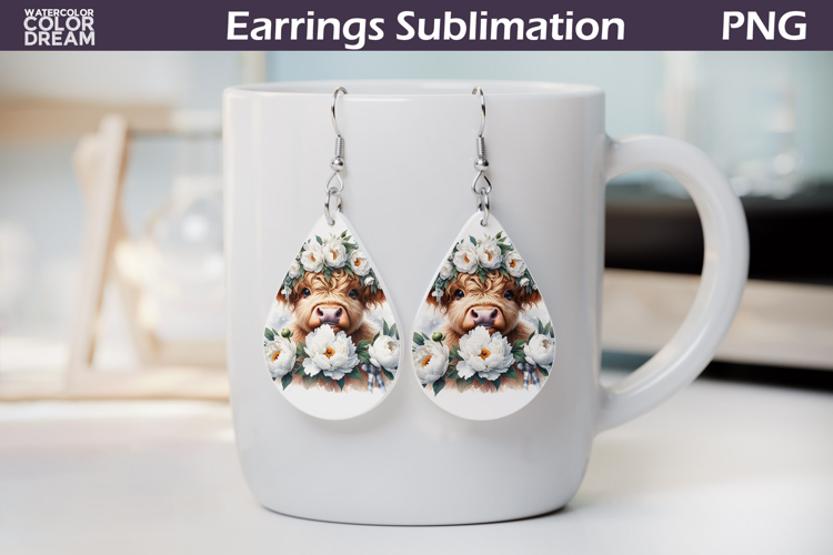 Highland Cow Teardrop Earrings | Cow Floral Earrings