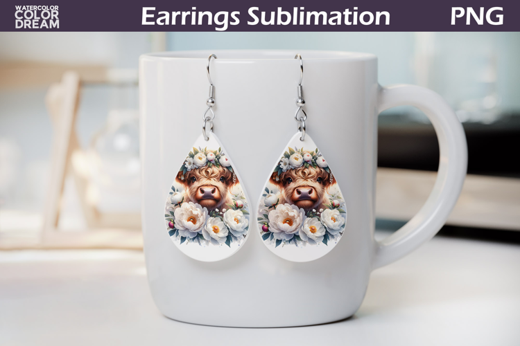 Highland Cow Teardrop Earrings | Cow Floral Earrings