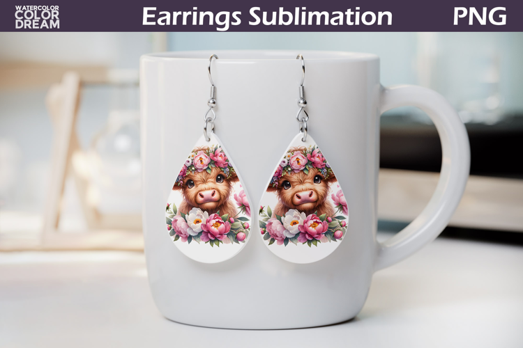 Highland Cow Teardrop Earrings | Cow Floral Earrings