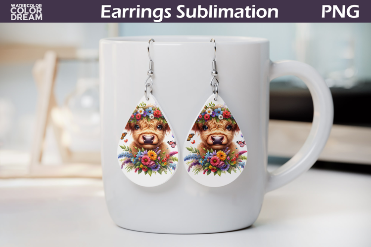 Highland Cow Teardrop Earrings | Cow Floral Earrings