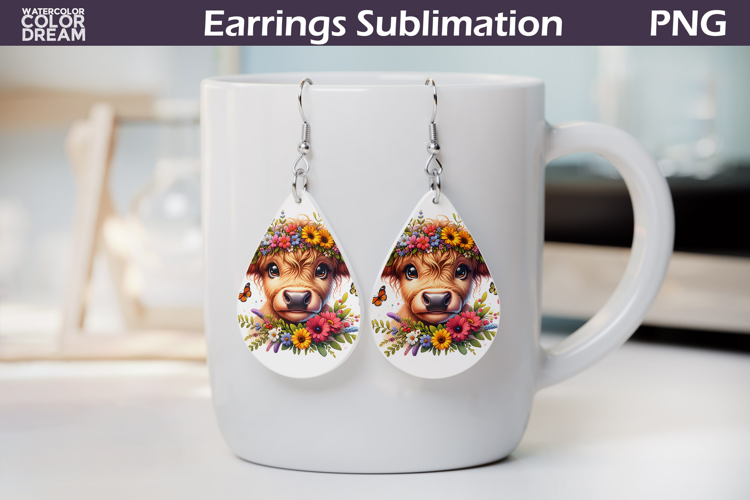 Highland Cow Teardrop Earrings | Cow Floral Earrings