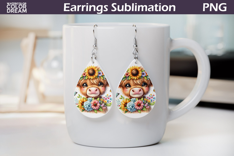 Highland Cow Teardrop Earrings | Cow Floral Earrings