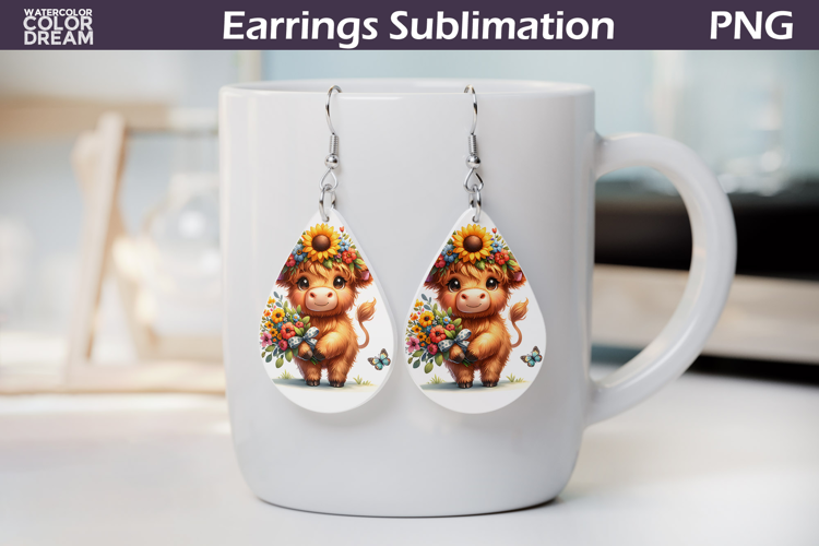 Highland Cow Teardrop Earrings | Cow Floral Earrings