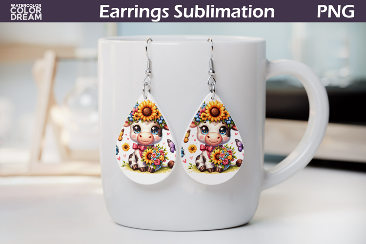 Highland Cow Teardrop Earrings | Cow Floral Earrings