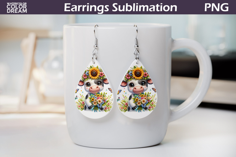 Highland Cow Teardrop Earrings | Cow Floral Earrings