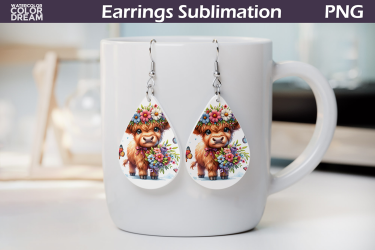 Highland Cow Teardrop Earrings | Cow Floral Earrings