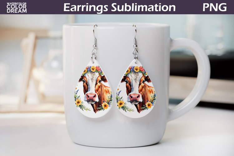 Cow Floral Teardrop Earrings |Farm Animal Teardrop Earrings