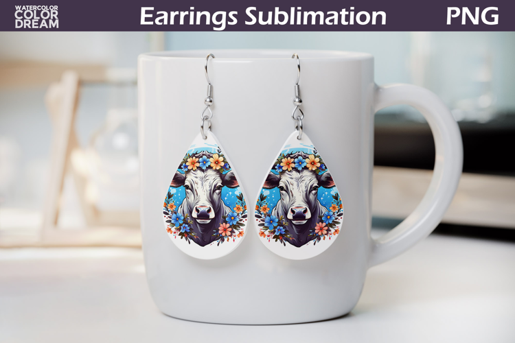 Cow Floral Teardrop Earrings |Farm Animal Teardrop Earrings