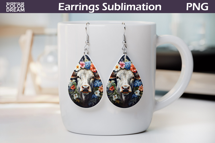 Cow Floral Teardrop Earrings |Farm Animal Teardrop Earrings