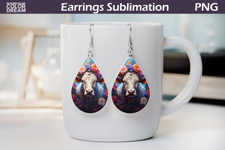 Cow Floral Teardrop Earrings |Farm Animal Teardrop Earrings