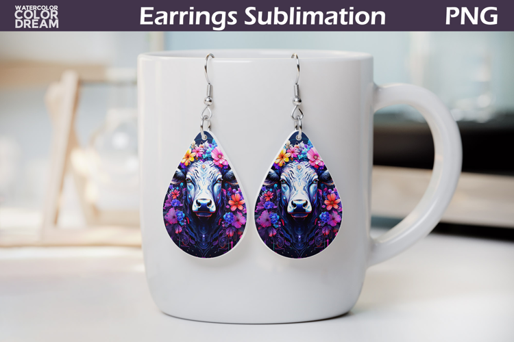 Cow Floral Teardrop Earrings |Farm Animal Teardrop Earrings