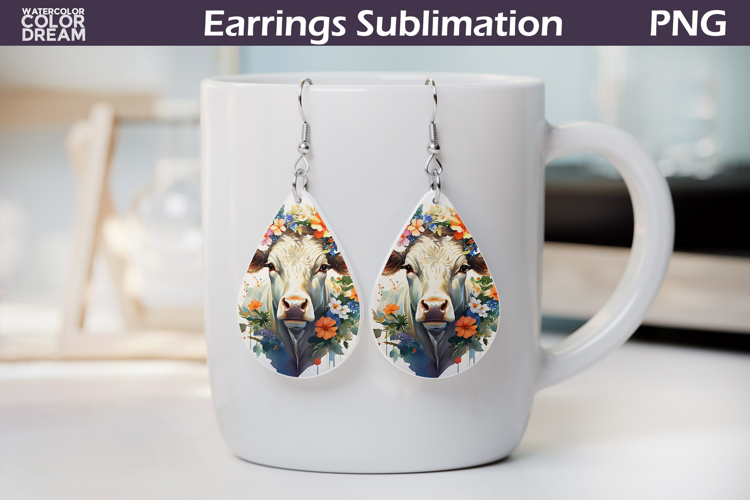 Cow Floral Teardrop Earrings |Farm Animal Teardrop Earrings