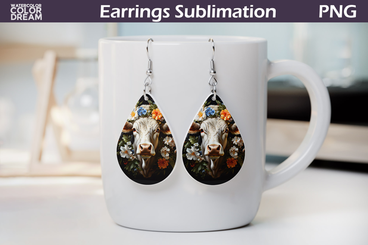 Cow Floral Teardrop Earrings |Farm Animal Teardrop Earrings