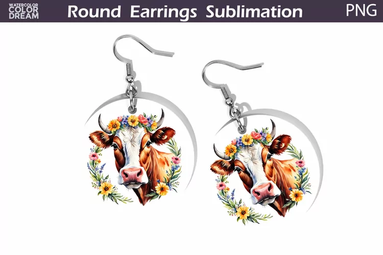 Cow Flowers Round Earrings | Cow Floral Earrings