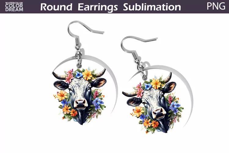 Cow Floral Round Earrings | Cow Flowers Earrings