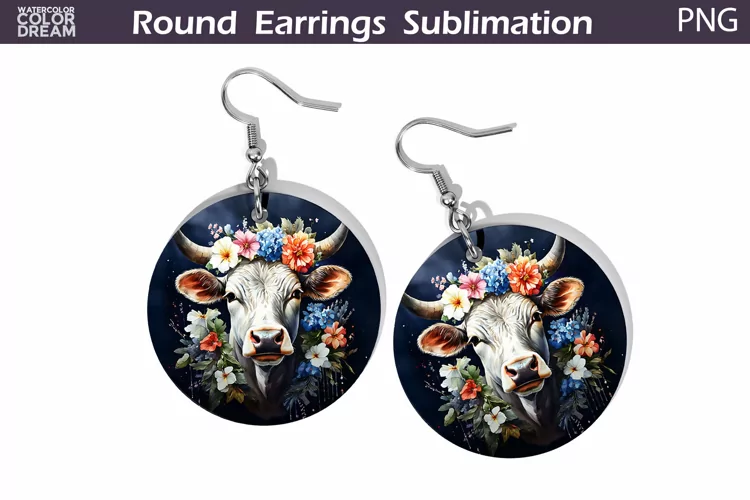 Cow Floral Round Earrings | Cow Flowers Earrings
