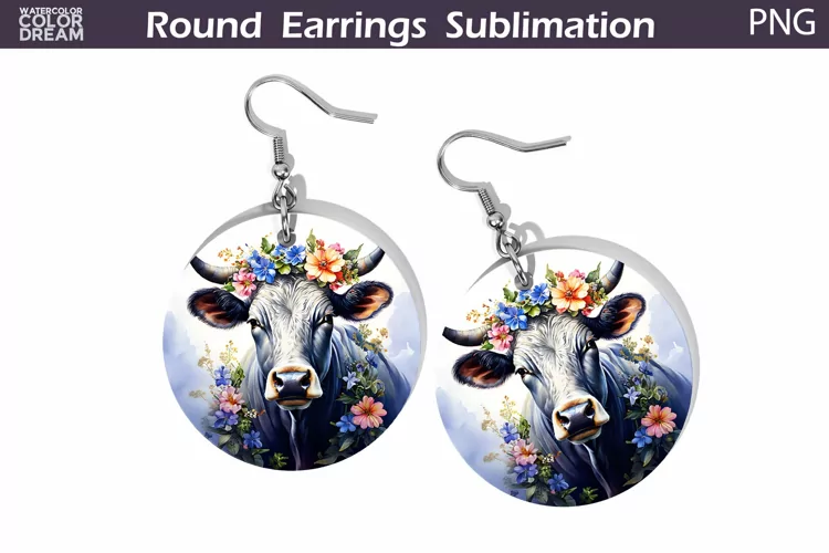 Cow Floral Round Earrings | Cow Flowers Earrings