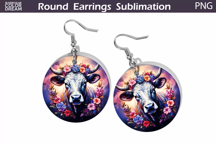 Cow Floral Round Earrings | Cow Flowers Earrings