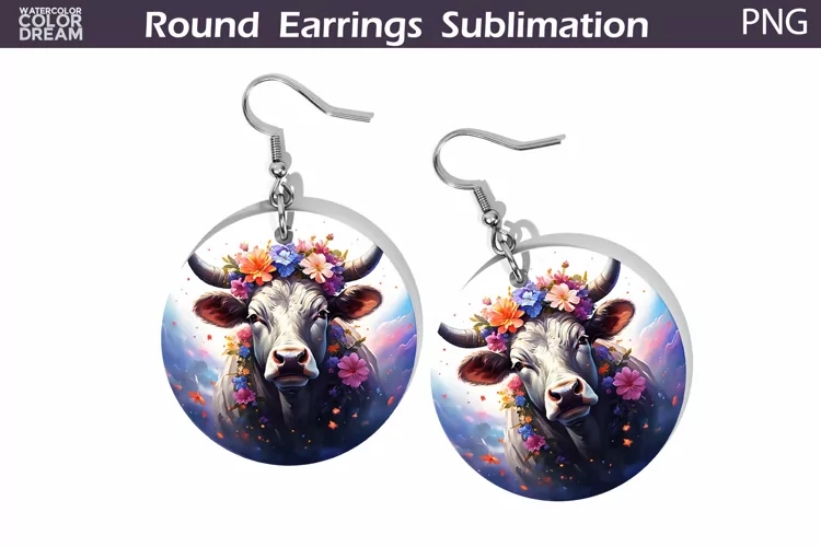 Cow Floral Round Earrings | Cow Flowers Earrings