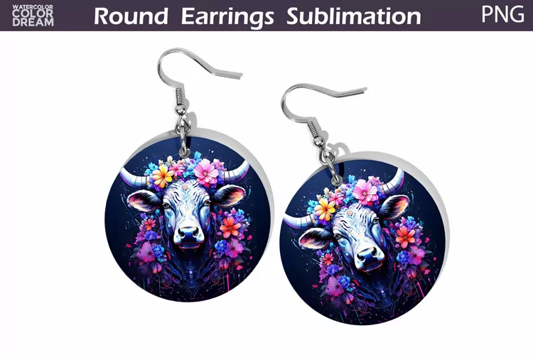 Cow Floral Round Earrings | Cow Flowers Earrings