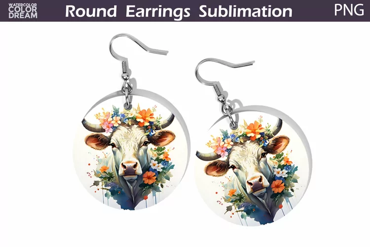 Cow Floral Round Earrings | Cow Flowers Earrings