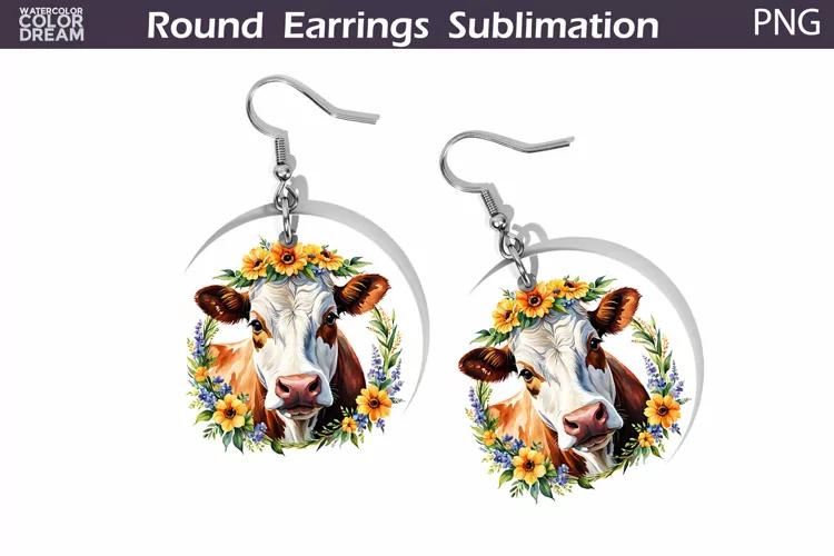 Cow Floral Round Earrings | Cow Flowers Earrings