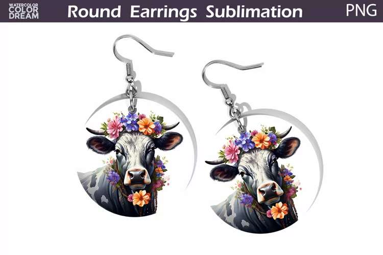 Cow Floral Round Earrings | Cow Flowers Earrings