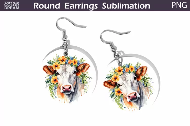 Cow Floral Round Earrings | Cow Flowers Earrings