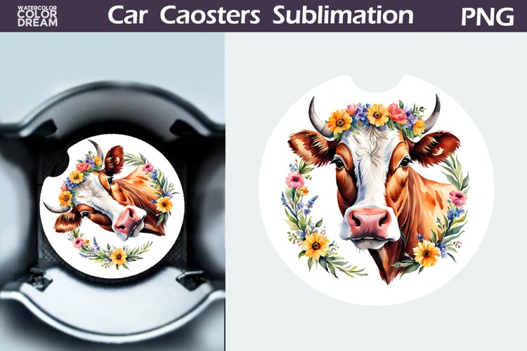 Cow Flowers Car Coaster | Farm Animal Car Coaster