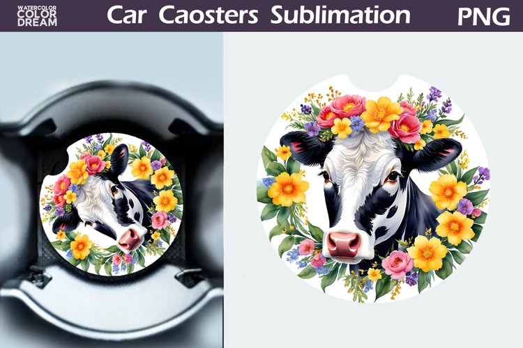 Cow Flowers Car Coaster | Farm Animal Car Coaster