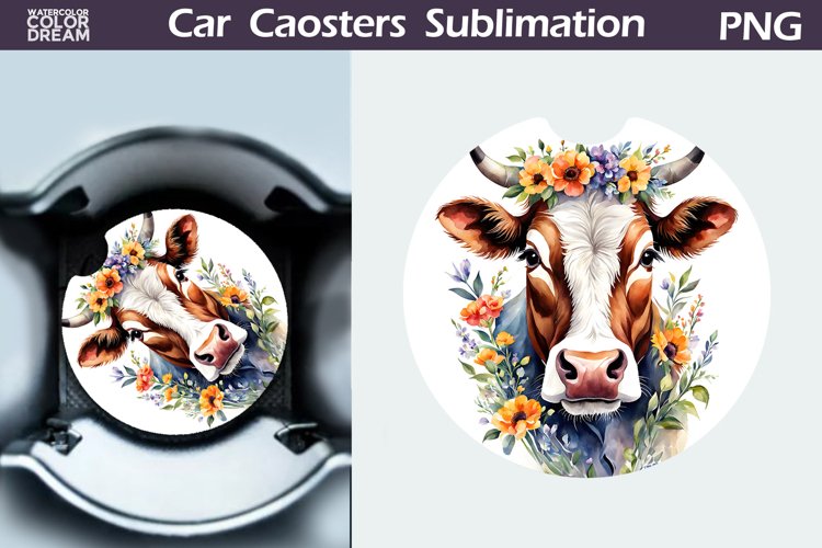 Cow Flowers Car Coaster | Farm Animal Car Coaster