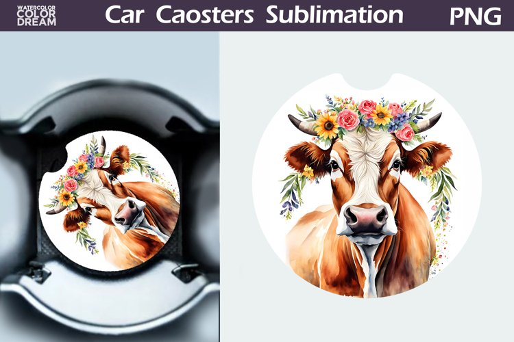 Cow Flowers Car Coaster | Farm Animal Car Coaster
