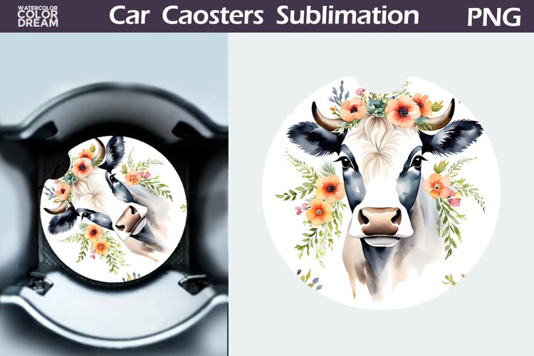 Cow Flowers Car Coaster | Farm Animal Car Coaster
