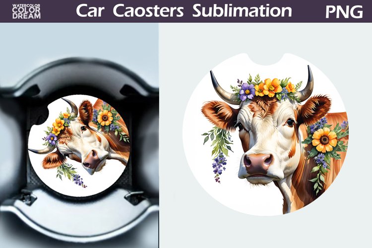 Cow Flowers Car Coaster | Farm Animal Car Coaster