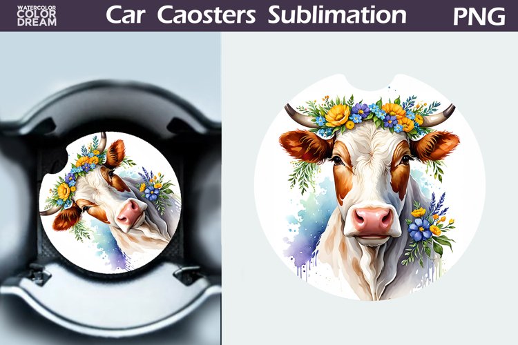 Cow Flowers Car Coaster | Farm Animal Car Coaster
