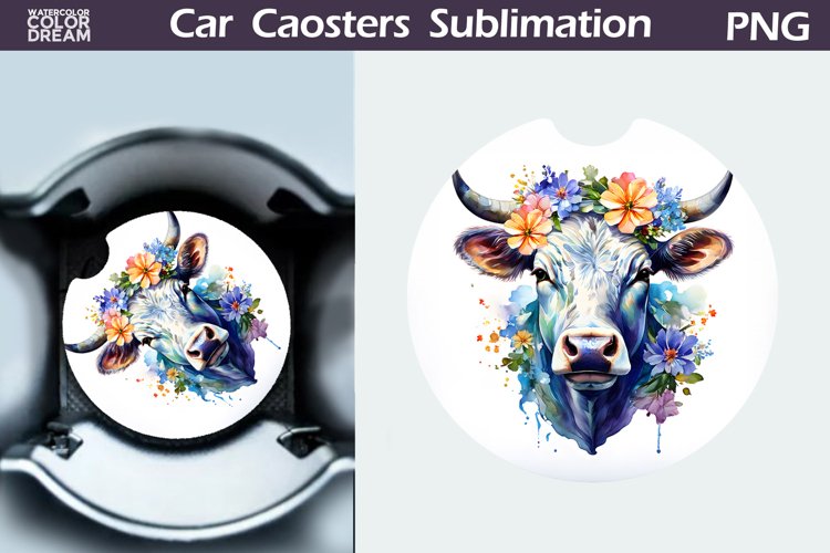 Cow Flowers Car Coaster | Farm Animal Car Coaster