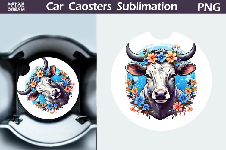 Cow Flowers Car Coaster | Farm Animal Car Coaster