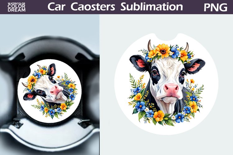 Cow Flowers Car Coaster | Farm Animal Car Coaster