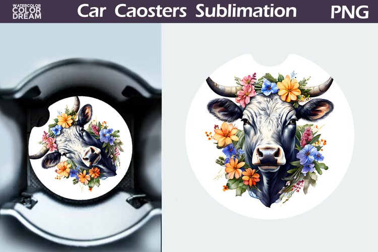 Cow Flowers Car Coaster | Farm Animal Car Coaster