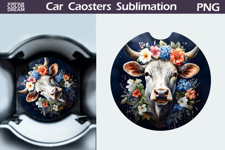 Cow Flowers Car Coaster | Farm Animal Car Coaster