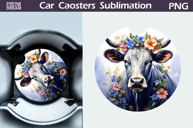 Cow Flowers Car Coaster | Farm Animal Car Coaster