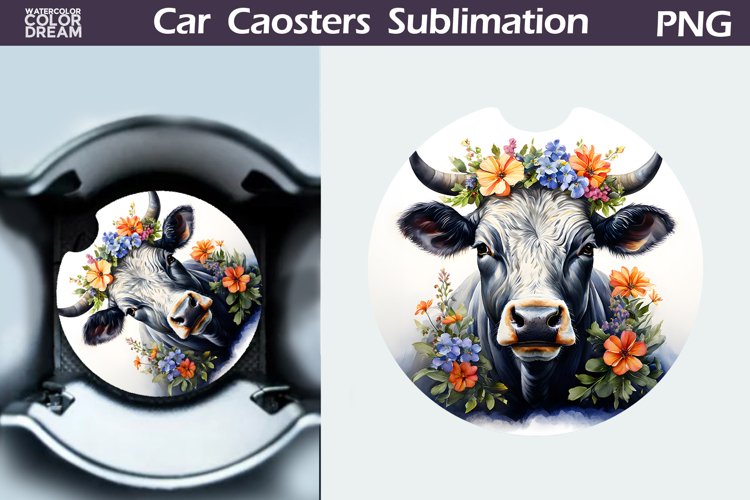 Cow Flowers Car Coaster | Farm Animal Car Coaster
