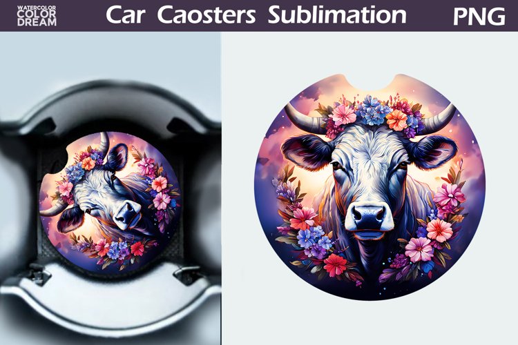 Cow Flowers Car Coaster | Farm Animal Car Coaster
