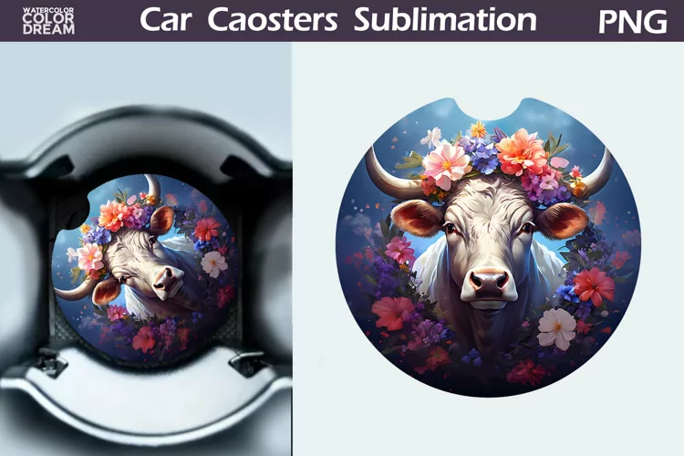 Cow Flowers Car Coaster | Farm Animal Car Coaster