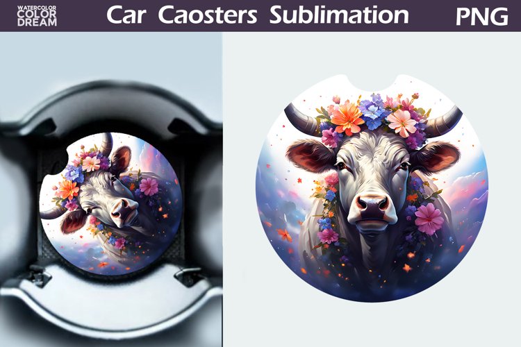 Cow Flowers Car Coaster | Farm Animal Car Coaster