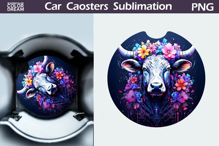 Cow Flowers Car Coaster | Farm Animal Car Coaster